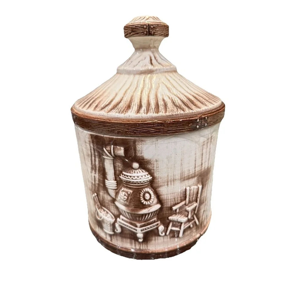 Vintage Made In Japan Early American Frontier Ceramic Cookie Jar Cottagecore‎